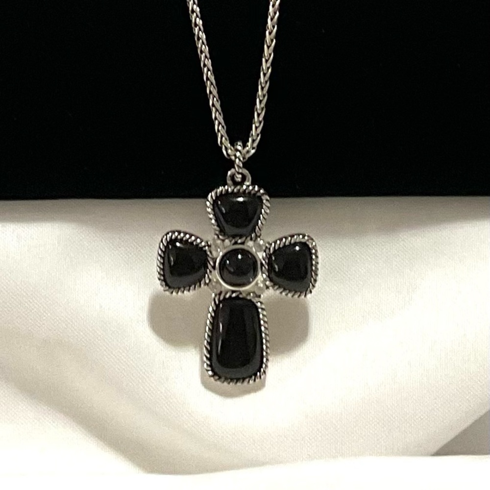 Black Glass Heavy Duty Cross & Chain